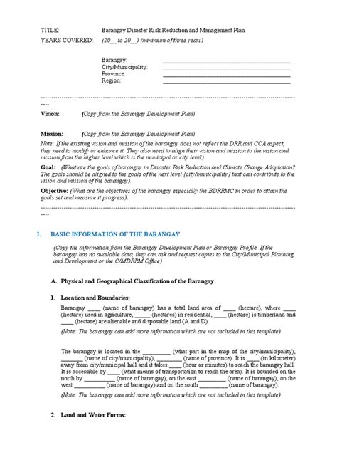 Bdrrm Plan Template English Pdf Emergency Evacuation Emergency