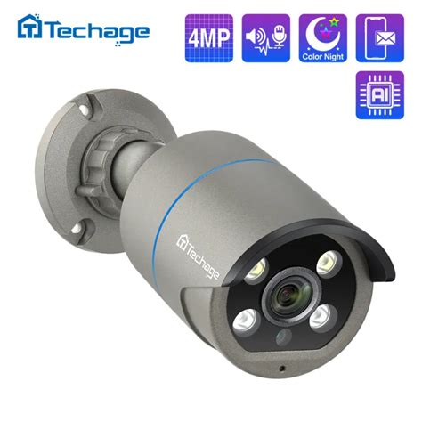 Techage H 265 4MP Two Way Audio POE IP Security Camera IP66 Waterproof