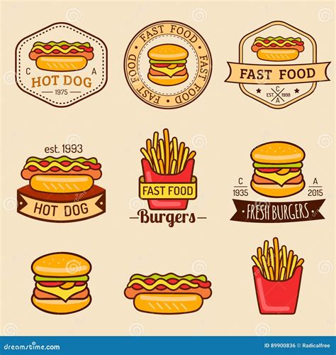Vintage Fast Food Logo Set Vector Illustration