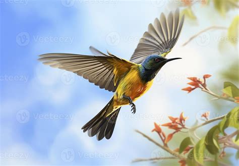 AI Generated Olive Backed Sunbird Yellow Bellied Sunbird Flying In The