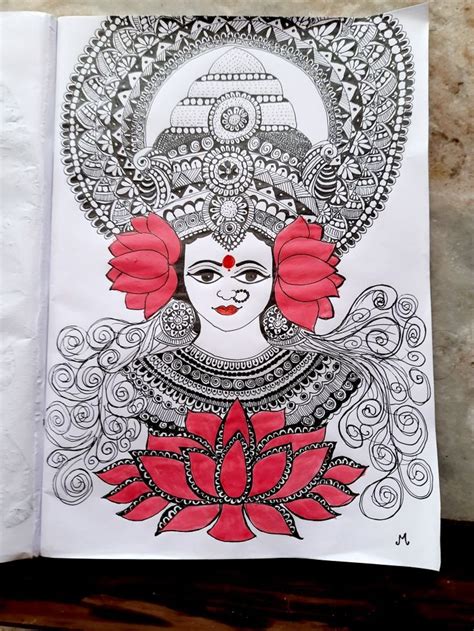 Mahalakshmi Zentangle Drawing Indian Folk Art Mandala Design Art