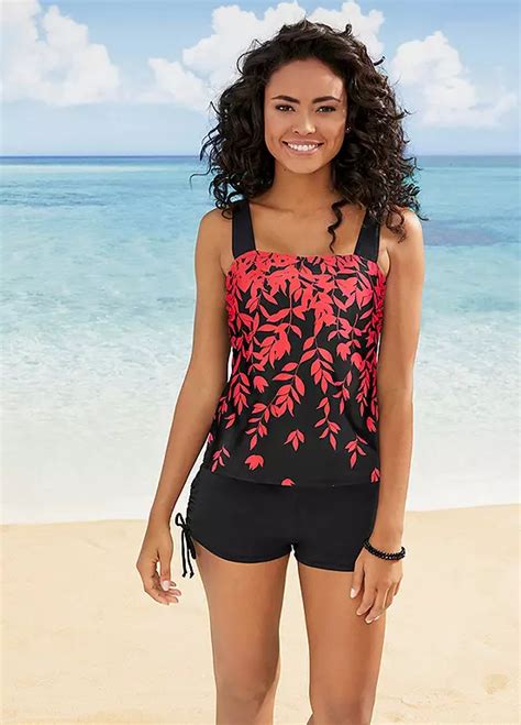 Red Floral Print Tankini Set By Bonprix Swimwear365