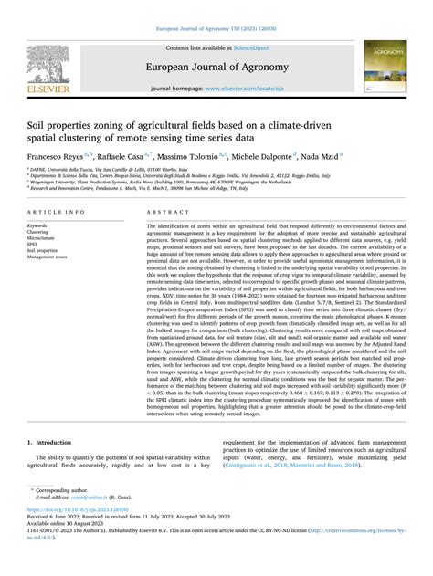 PDF Soil Properties Zoning Of Agricultural Fields Based On A Climate