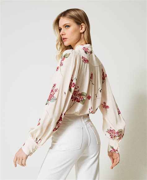 Blusa In Crêpe A Fiori Donna Beige Twinset Milano