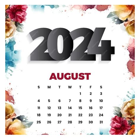 Premium Vector Vector August Floral Calendar 2024