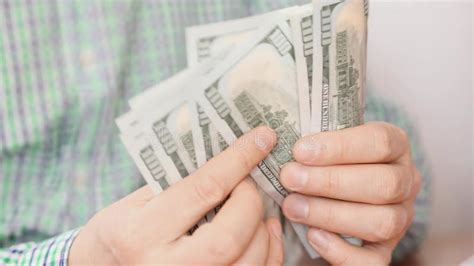 Man Counting Dollar Bills Close Up Of Male Hands Count Money Cash