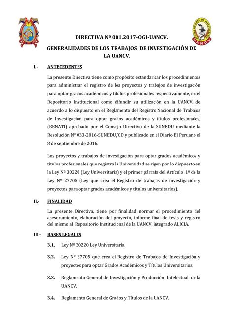 Esquema De Uancv Directiva N Pdf