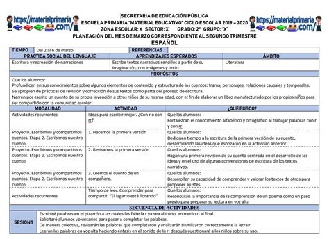 Planeaciones Del Mes De Marzo Del Segundo Grado Del Segundo Trimestre