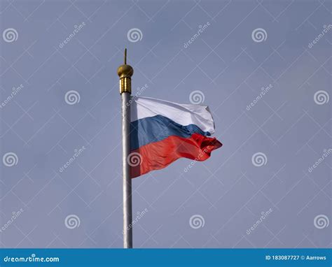 Russian Flag Fluttering In The Wind On A Flagpole Stock Image Image