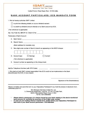 Fillable Online ECS Mandate Form Ismt Fax Email Print PdfFiller