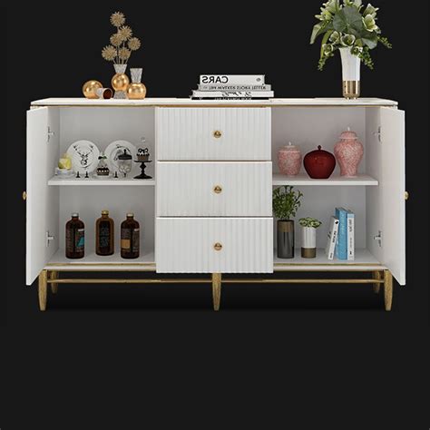 Modern Sideboard Buffet Faux Marble Top With Doors Shelves Drawers Gold