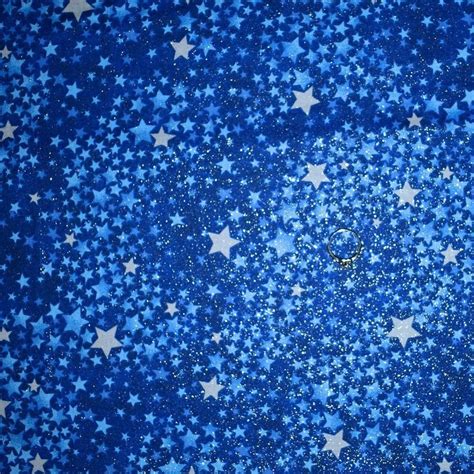 BonEFul Fabric FQ Cotton Quilt Blue White Silver Metallic Twinkle Star