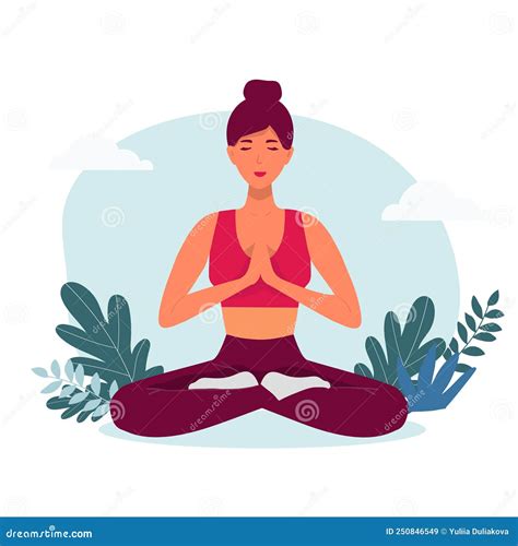 Meditating Woman Vector Illustration Of Cartoon Young Woman Sitting In