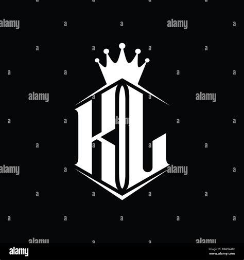 KL Letter Logo Monogram Hexagon Shield Shape Crown With Sharp Style