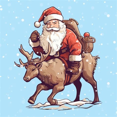 Premium Vector Santa Claus With Gifts Christmas Reindeer Rudolf