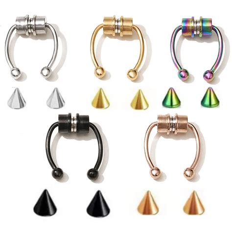 2022 Fake Piercing Nose Ring Stainless Steel Magnet Hoop Nose Septum