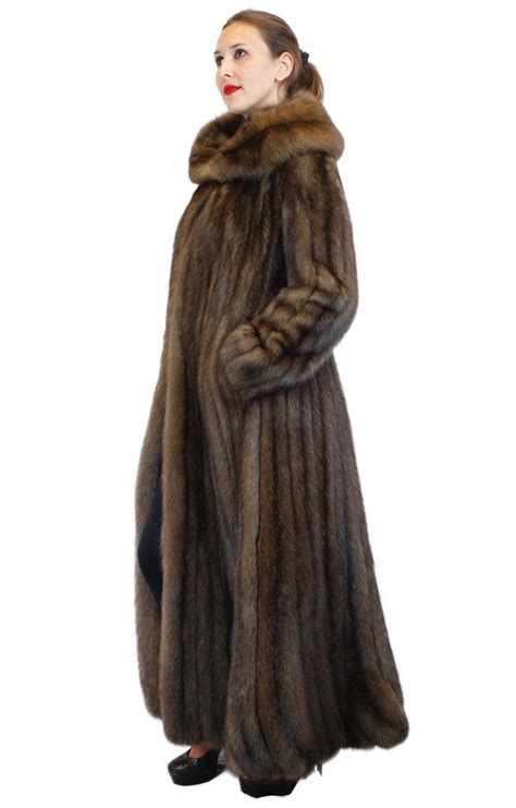 Natural Royal Barguzin Russian Sable Fur Extra Long Coat With Flared T