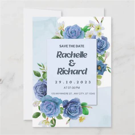 Elegant Royal Blue Roses Wedding Invitation Card Zazzle