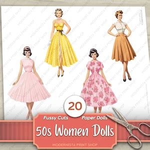 50s Women Paper Dolls Kit Dolls Journaling Fussy Cut Digital Dolls ...