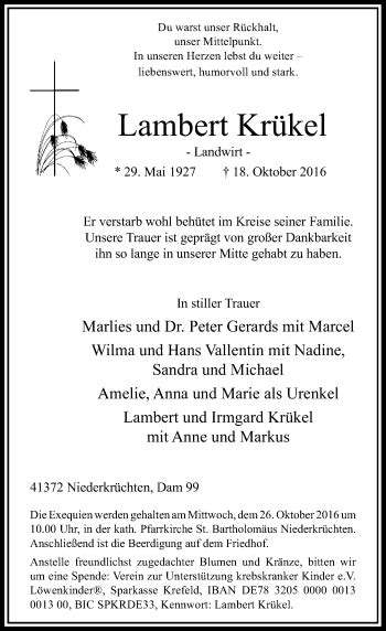 Alle Traueranzeigen für Lambert Krükel trauer rp online de