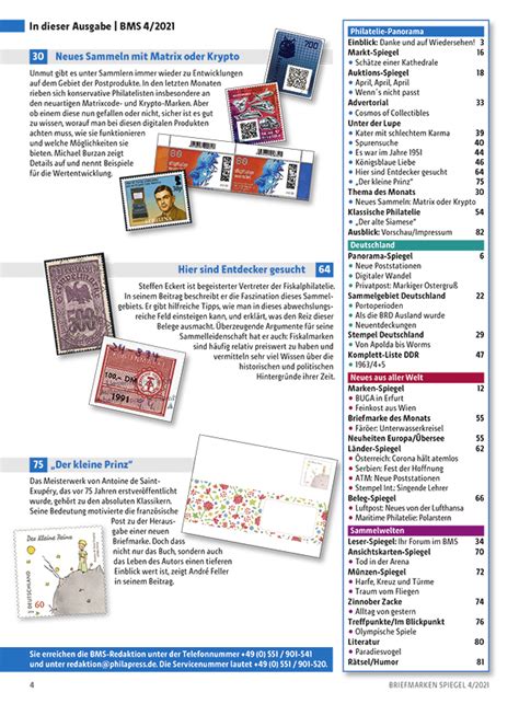 Inhalt Briefmarken Spiegel Im April Philapress Online