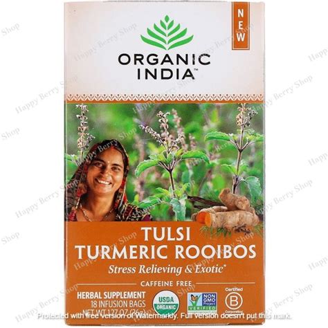 ชาอินเดีย Organic India Herbal Tea ⭐tulsi Turmeric Rooibos ไม่มีคาเฟอีน🍵 ชาสมุนไพรอายุรเวท