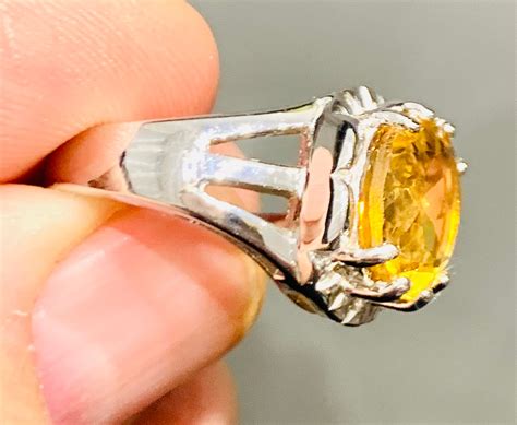 Superb Vintage 9ct White Gold Mandarin Citrine Ring With Coa Fully