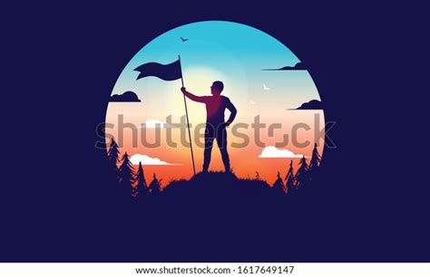 Motivated Winner Man On Mountain Top Stock Vector Royalty Free