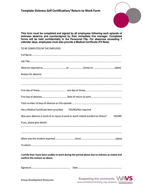 Printable Self Cert Sick Form Printable Forms Free Online