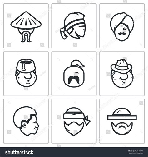 Set People Nation Icons Chinese Thai Stock Illustration