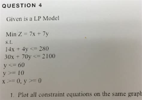 Solved Given is a LP Model Min Z = 7x + 7y s.1. 14x + 4y 