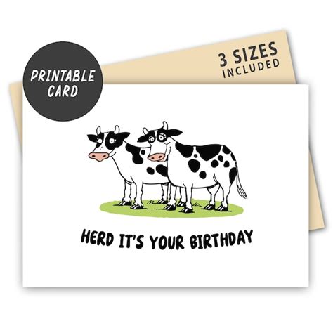 Printable Cow Birthday Card Etsy