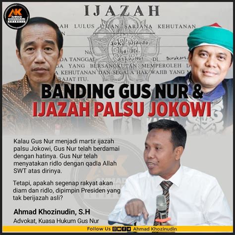 Banding Gus Nur Ijazah Palsu Jokowi Tinta Media