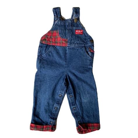 OshKosh B Gosh Bottoms Vtg Oshkosh 2t Overalls Denim Jean Red Plaid