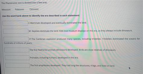 Solved The Phanerozoic eon is divided into a few eras. | Chegg.com