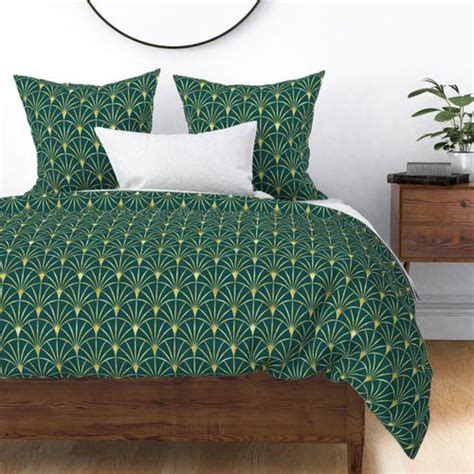 Art Deco Emerald Green Thin Gold Fans Fabric Spoonflower