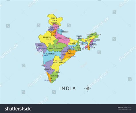 Colorful Map India Local Names On Stock Vector (Royalty Free) 609602255