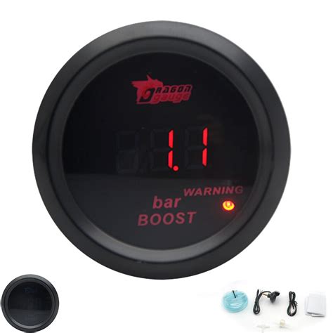 DRAGON GAUGE BAR 52MM Boost Turbo Gauge Digital Red Led Black Case