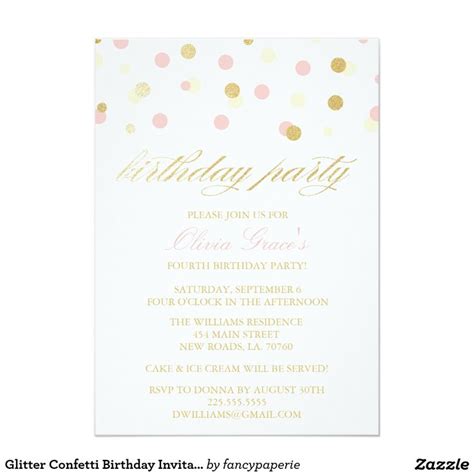 Glitter Confetti Birthday Invitations Zazzle