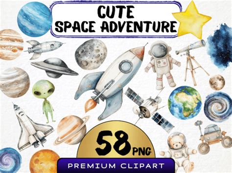 Watercolor Cute Space Clipart Graphic By Mokode · Creative Fabrica