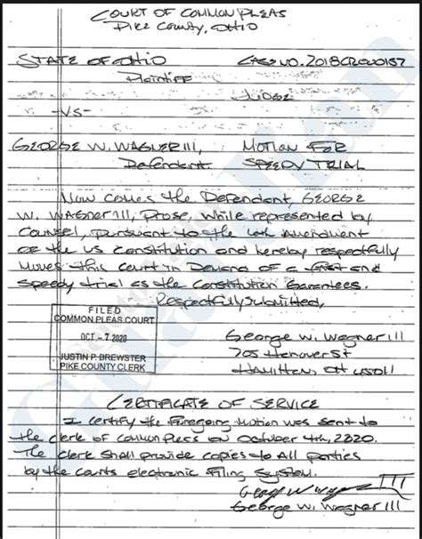 Billy Wagner files his own motion in prison handwriting, demands speedy ...