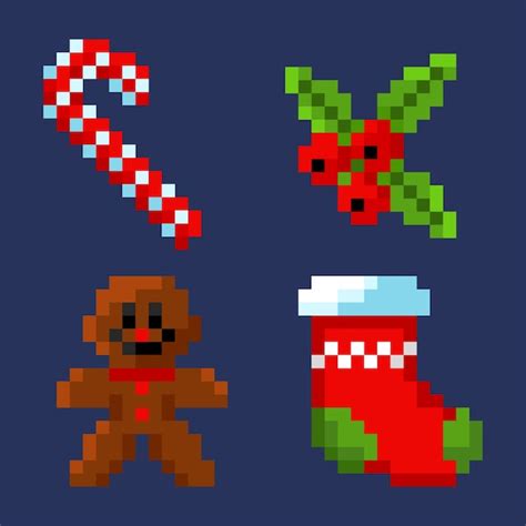 Free Vector Christmas Pixel Art Element Collection