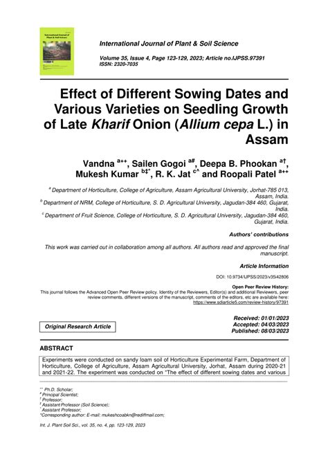 Pdf Effect Of Different Sowing Dates And Various Varieties On