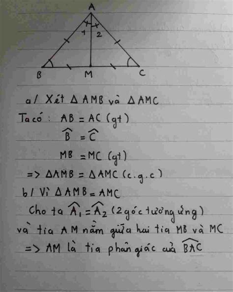 Toán Lớp 7 Cho tam giác ABC có AB AC Gọi M là trung điểm của BC a
