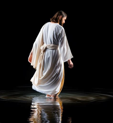 Premium Photo Back View Of Jesus Christ Walking On Water At Night