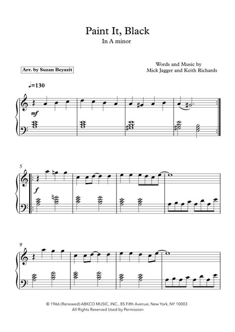 Paint It Black Arr Suzan Beyazit By Rolling Stones Sheet Music For