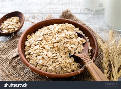 Rolled Oats Oat Flakes Bowl Wooden Stock Photo Edit Now 641287948