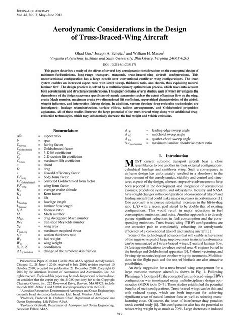 (PDF) Aerodynamic Considerations in the Design of Truss-Braced-Wing ...