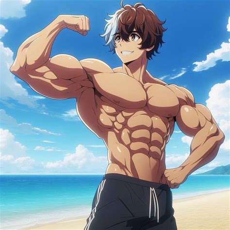 Anime Boy flexing on the Beach - AI by Soul-1235 on DeviantArt