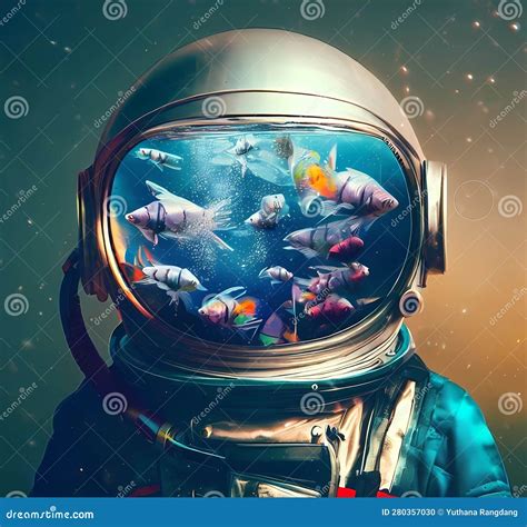 Astronaut In A Spacesuit With A Flock Of Fish Generate By Ai Stock